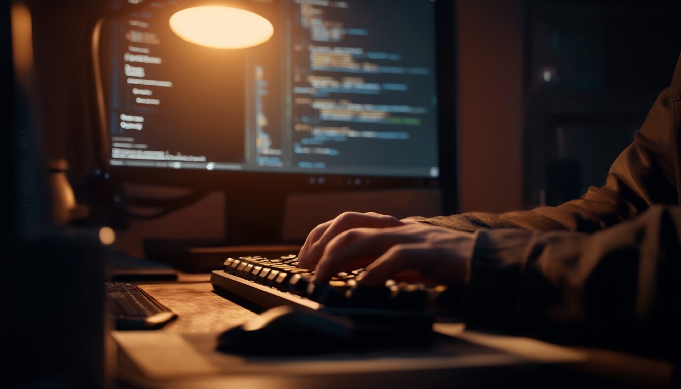 Hände tippen an einem Terminal, um einen Debian Paketfehler über apt und dpkg zu beheben