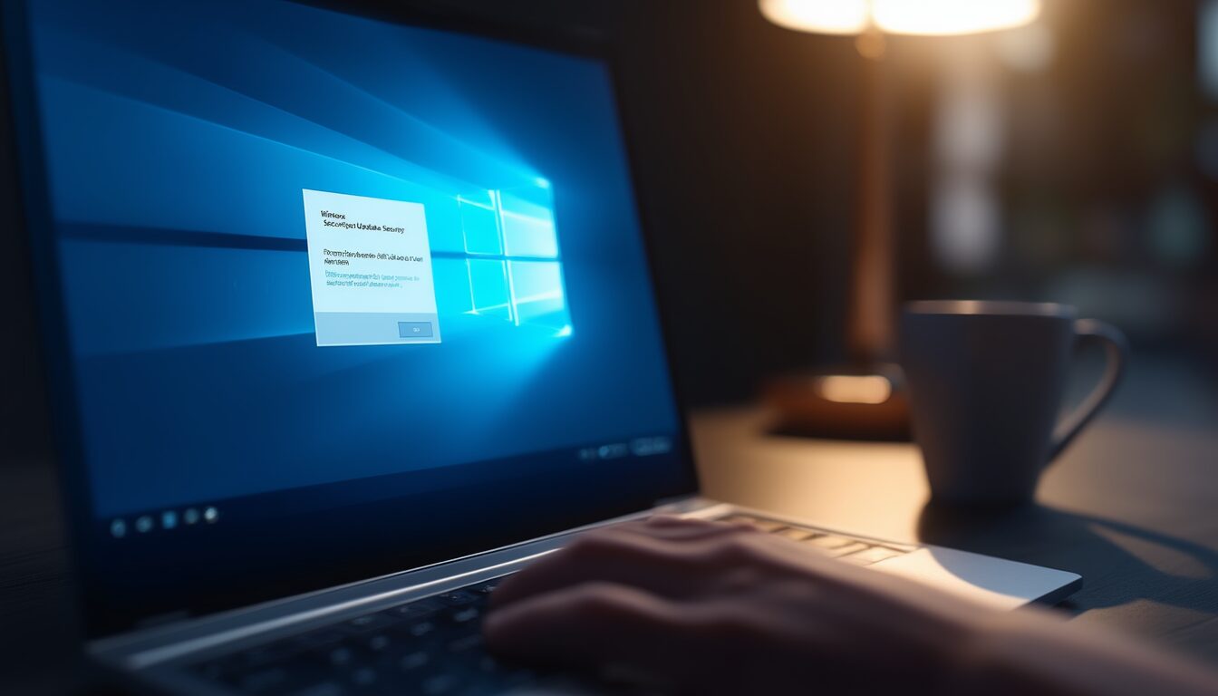 Laptop mit fehlgeschlagenem Windows-Defender-Sicherheitsupdate auf einem Schreibtisch