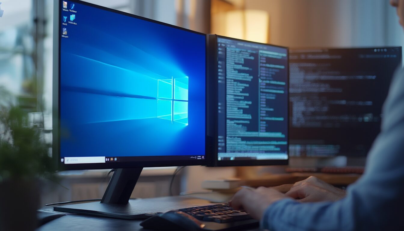 Windows-Update bleibt bei der Installation hängen, daneben eine geöffnete Eingabeaufforderung zur Reparatur des Fehlercodes 0x80073712