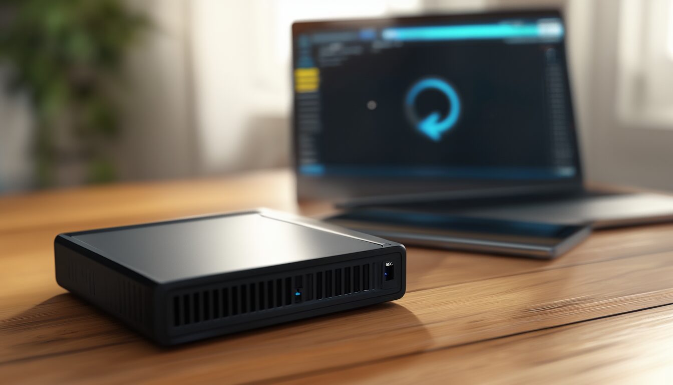 Externe Festplatte und NAS auf einem Schreibtisch als Sinnbild für Datensicherung mit inkrementellem und differenziellem Backup