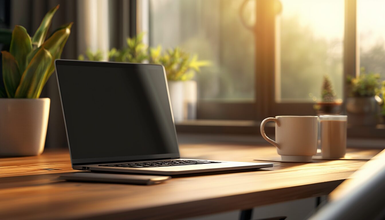 Laptop auf einem aufgeräumten Schreibtisch im Tageslicht als Sinnbild für die Java-Installation am Windows-PC