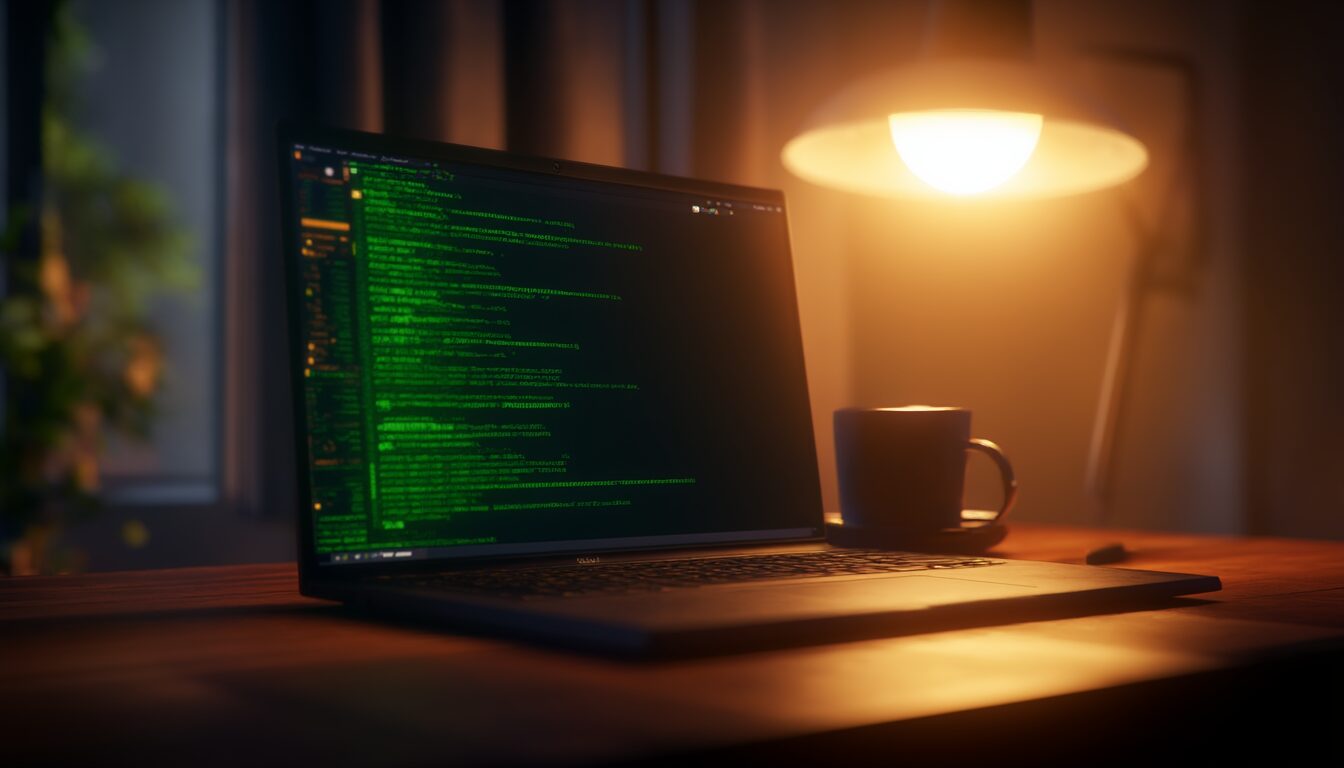 Laptop mit geöffnetem Linux-Terminal zur Verwaltung von Snap-Paketen auf einem Schreibtisch