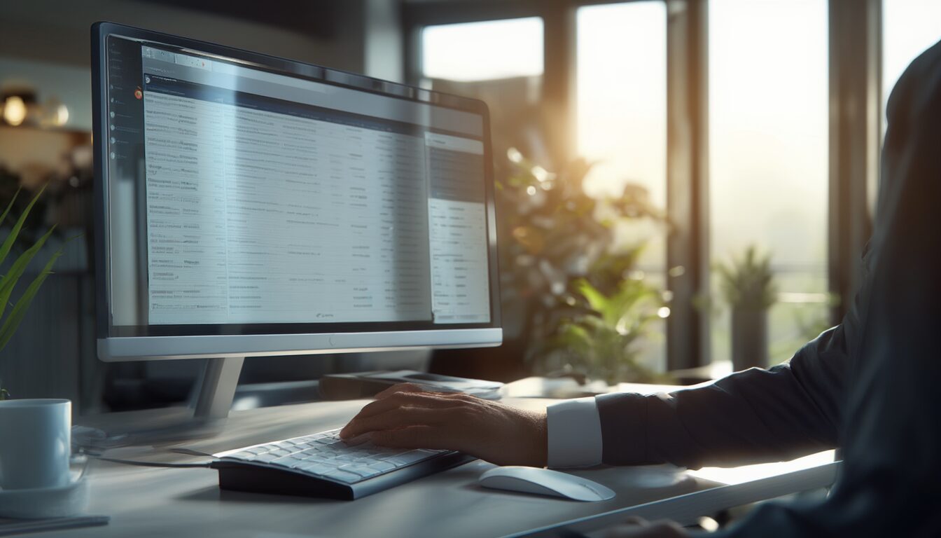 IT-Administrator prüft am Monitor eine E-Mail-Quarantäne in einem Web-Dashboard