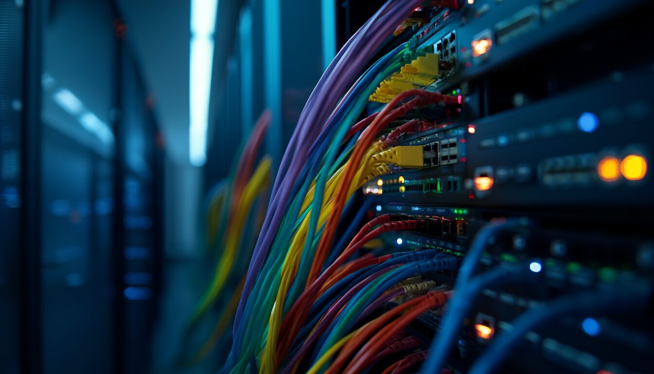 Subnetting berechnen: Anleitung mit CIDR-Tabelle und Beispielen 1 Strukturiertes Netzwerk-Rack mit Patchpanel und farbigen Netzwerkkabeln als Sinnbild fuer Subnetting