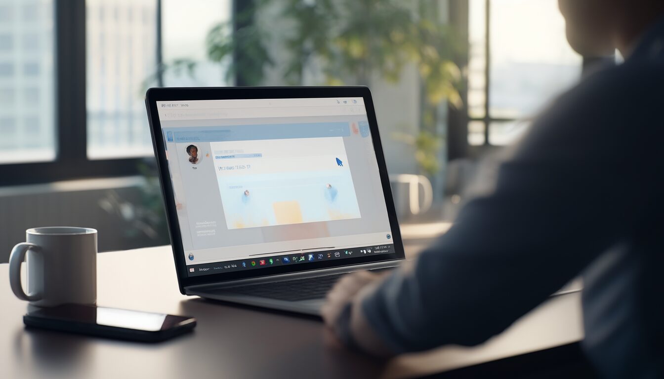 Person am Windows-11-Laptop, rechts unten erscheint wieder ein Chat-Benachrichtigungs-Banner
