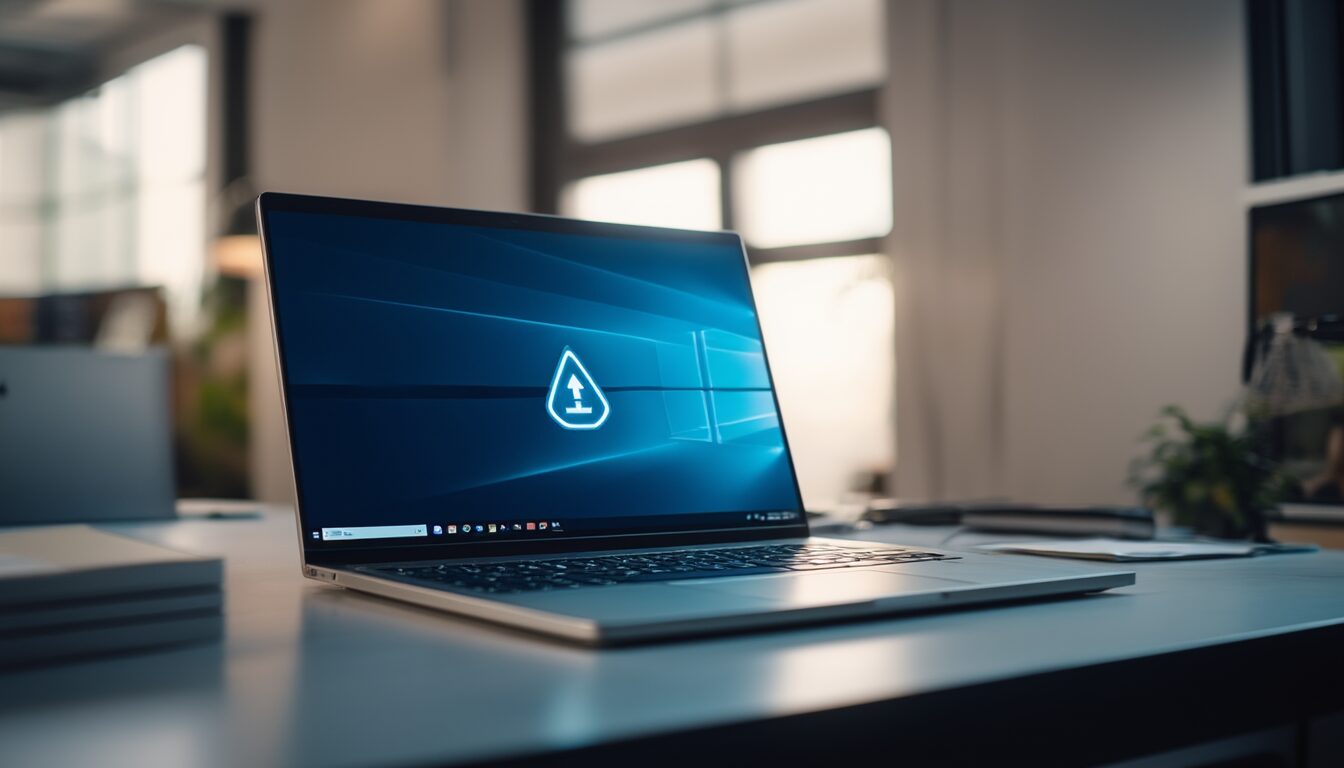 Laptop mit hängendem Windows-Update und Fehleranzeige auf dem Bildschirm