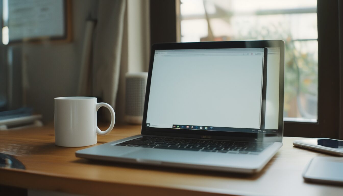 Windows-Fehler 0x80670015: AppContainer-Profil reparieren 8 Laptop auf einem Schreibtisch im Homeoffice, auf dem Bildschirm wird eine Windows-App gestartet