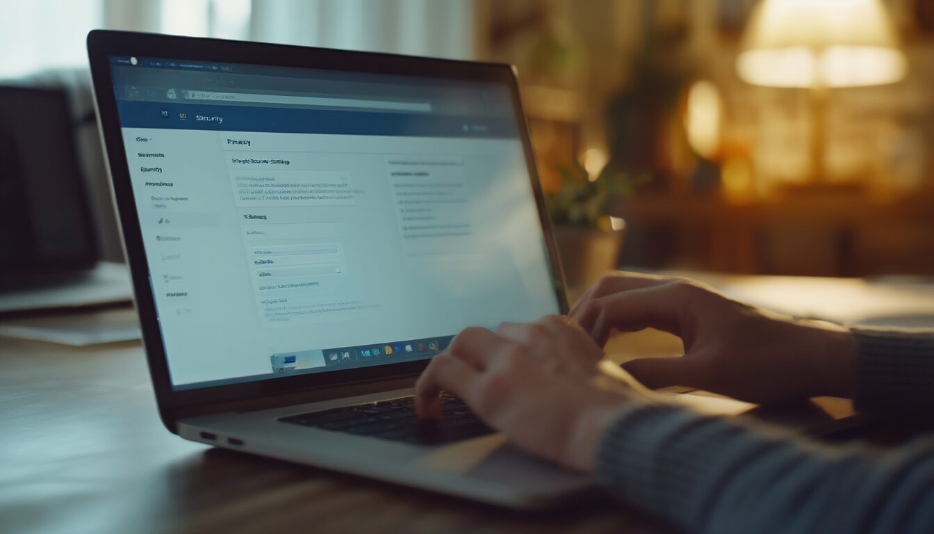 Person stellt am Laptop die Datenschutz- und Sicherheitseinstellungen des Browsers ein