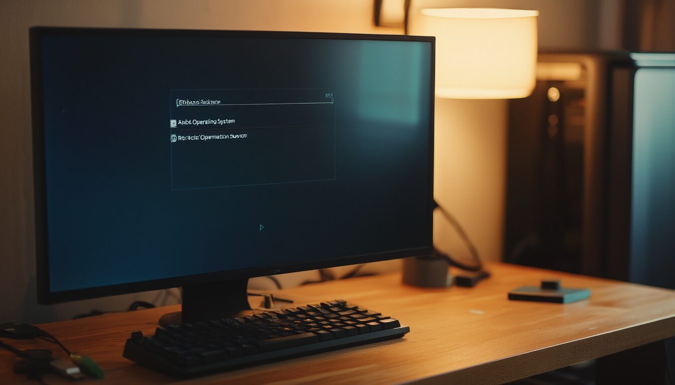 Bildschirm mit Boot-Auswahlmenue zwischen zwei Betriebssystemen auf einem Dual-Boot-PC