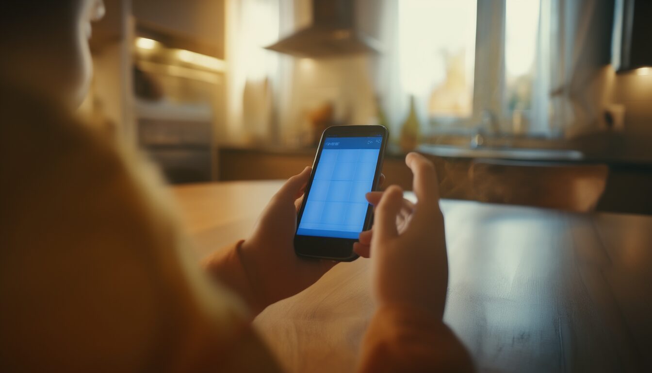 Elternteil und Kind halten gemeinsam ein Smartphone und richten die Kindersicherung ein