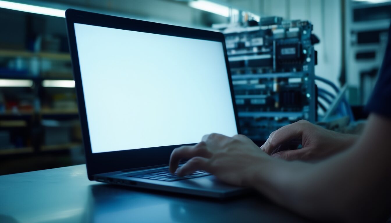 SYSTEM_SERVICE_EXCEPTION in Windows 11 beheben (Fehler 0x3B) 8 Techniker behebt an einem Windows-11-Laptop einen Bluescreen-Fehler, im Hintergrund RAM-Module und ein Mainboard