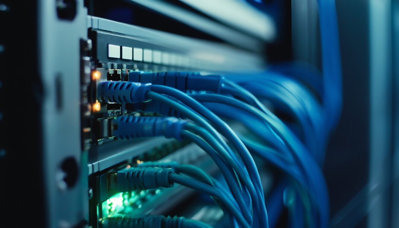 Was ist ein Proxy-Server? Funktion und Unterschied zu VPN und NAT 4 Netzwerk-Rack mit Patchpanel und Netzwerkkabeln in einem Serverraum als Sinnbild für einen Proxy-Server