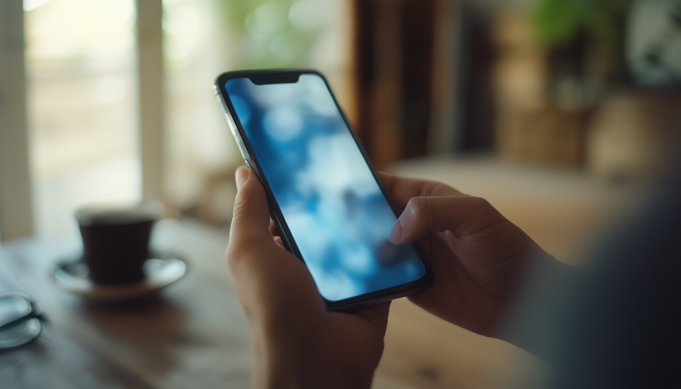 Hände halten ein Smartphone mit leuchtendem Display – Android Cache leeren, um vollen Speicher freizuräumen