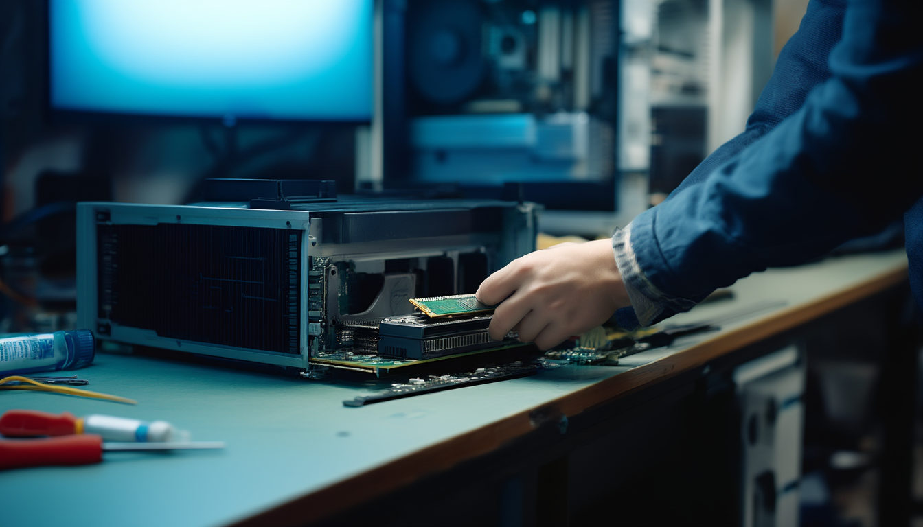SYSTEM_SERVICE_EXCEPTION beheben: den Treiber hinter Fehler 0x3B finden 2 Hände setzen bei einem geöffneten Desktop-PC ein RAM-Modul in den Mainboard-Slot ein, im Hintergrund leuchtet unscharf ein blauer Monitor