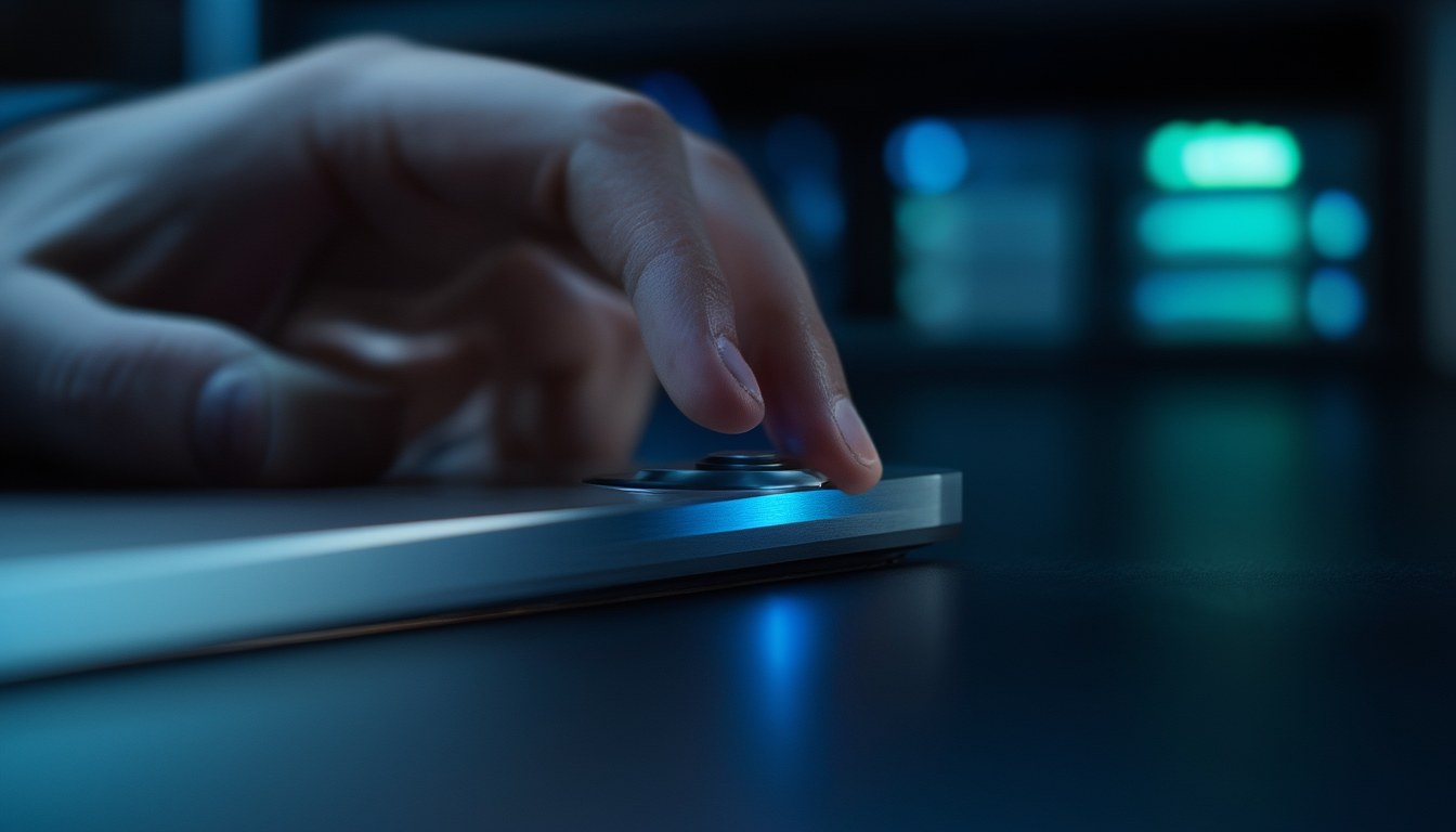 Finger auf dem Fingerabdrucksensor eines Laptops als Sinnbild für den digitalen Fingerabdruck eines Hashwerts